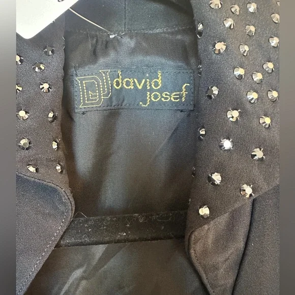 Vintage David Josef Black Jewel Embellished Collar & Sleeves Jacket Blazer - Picture 7 of 7